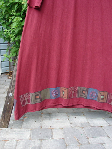 Barclay Hemp Cotton Curved A Line Dress Tree of Life Hollyberry Size 2, featuring a wide A-line shape, extra-long length, and Tree of Life pattern along the hem.