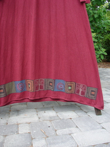 Barclay Hemp Cotton Curved A Line Dress Tree of Life Hollyberry Size 2, featuring long sleeves, wide A-line shape, and Tree of Life design along the hem.