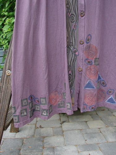 1993 NWT Long Column Vest Metallic Column Dusty Plum OSFA with deep arm openings, a deep oval neckline, and vertical metallic paint design, featuring wooden-like front vintage buttons.