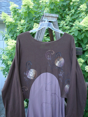 Barclay NWT Calligrapher's Jacket in Worldly Lilac Mocha, displayed on a hanger, featuring dramatic long sides, deep V-neckline, and unique four-button front.