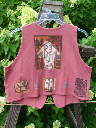 1996 Simple Vest Primitive Ember OSFA featuring a deep V-neck, scooped back hemline, etched single button closure, and primitive-themed painting on double-layered organic cotton jersey.