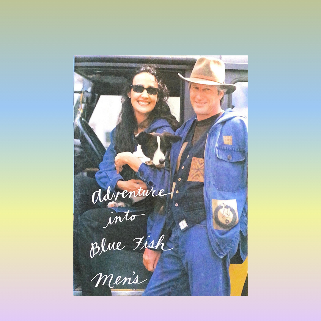 A man and woman holding a dog, woman in sunglasses smiling, man with a hat and clock.