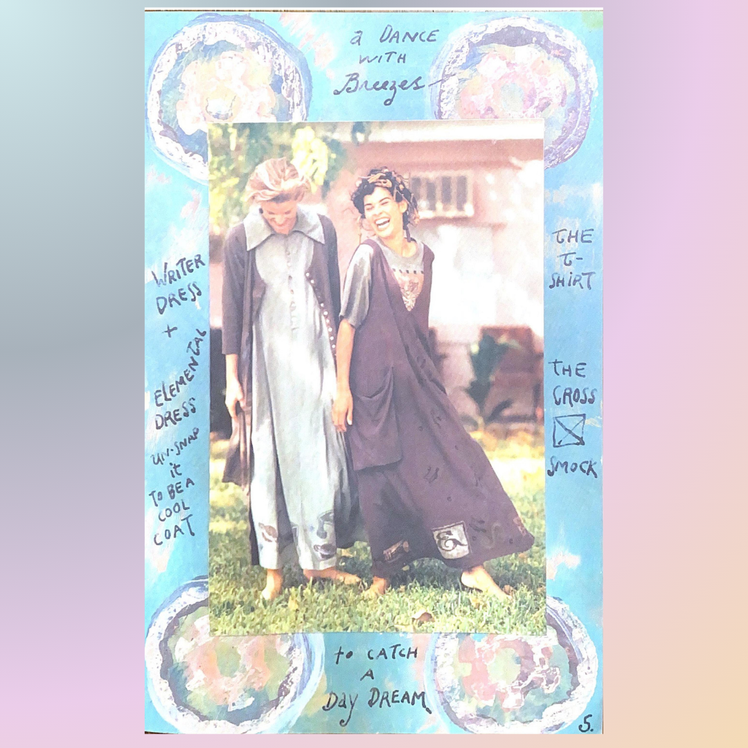 A decorative mailing card from Bluefish features a watercolor-style blue background with white swirls and Bluefish® logos, including designated areas for a stamp and recipient address.