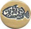 Round Blue Fish Porcelain glazed button in high gloss tan in the Undersea Fish Etched Theme.