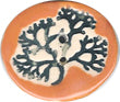 Round Blue Fish Porcelain glazed button in high gloss orange in the Undersea Coral Etched Theme.