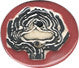 Round Blue Fish Porcelain glazed button in high gloss red in the artichoke Etched Theme.