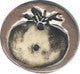 Round Blue Fish Porcelain glazed button in high gloss brown in the Tomato Etched Theme.