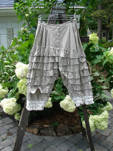 Magnolia Pearl Silk Voile Lace Alice in Wonderland Bloomer Silver Moss OSFA hanging on a clothesline, showcasing intricate floral lace details.