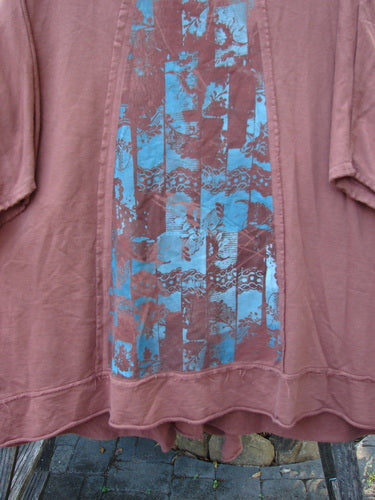Barclay Photogram Open Front Santa Fe Jacket Garden Scrape Desert Clay OSFA, featuring wide three-quarter sleeves, open front, angular hem, raw edges, dolman shoulders, and sectional panels, embodying artistic elegance.