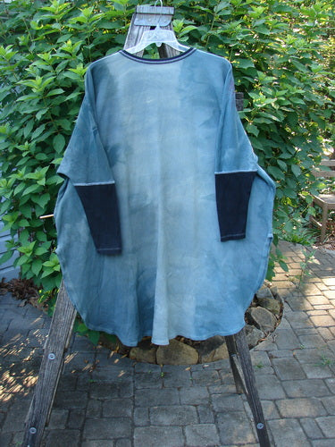 Barclay Thermal Contrast Revival Top Rose Garden Dusky Dusk OSFA displayed on a wooden stand, showcasing its contrasting black pockets, ribbed sleeves, and unique farm-themed design, epitomizing Bluefishfinder.com's vintage aesthetic.