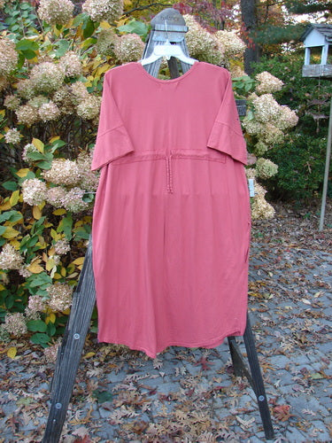 Barclay NWT Orcas Island Tunic Dress: A pink dress with a string, featuring a rounded neckline and wider short sleeves. Made from medium weight organic cotton, it has a drawcord back and a light & love theme paint design. Bust 60, waist 60, hips 60, length 45 inches.