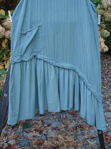 Barclay NWT Gauze Varano Jumper, olive leaf dress on clothesline with diagonal bodice, lower flounce, and ruffled hem. Size 2.