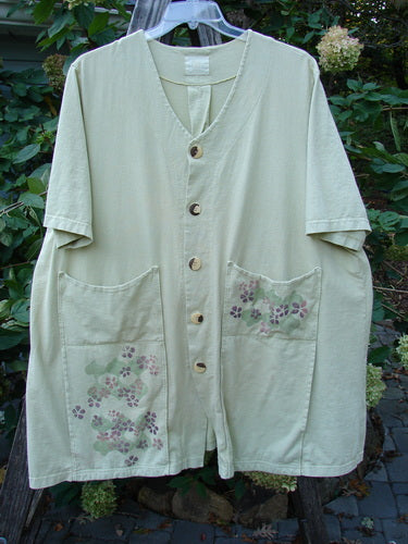 2000 Double Decker Pocket Top Flower Fall Peapod Size 2 features dual front oversized pockets, pleated back, and signature Blue Fish patch, showcasing unique style and movement.