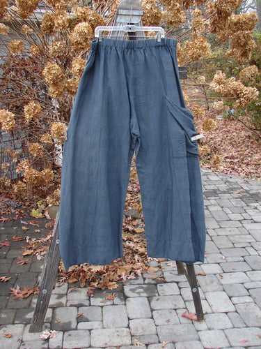 Barclay Linen Rayon Pepper Pant on rack, blue trousers with elastic waistline, drop flop pocket, unique design.