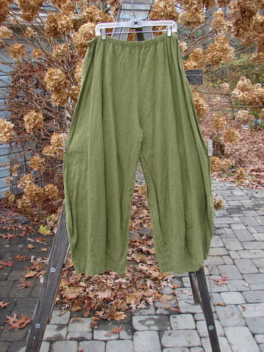 Green linen drawcord pants with unique 3D diamond bottom cut, from Barclay NWT Linen Drawcord 4 Square Pant Unpainted Jalapeno Size 2.