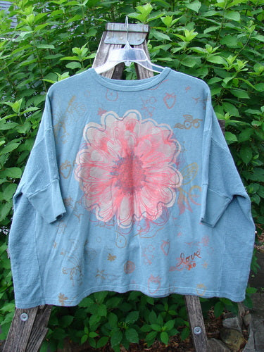 Barclay Hemp Cotton Banded Sleeve Colors Sweatshirt Single Bloom Cypress OSFA, featuring a large flower design, rounded neckline, and banded sleeves, showcasing BlueFishFinder's vintage-inspired creative fashion.