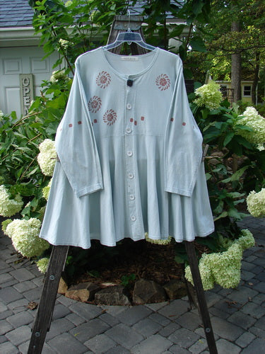 1996 Whirlygig Dress Sun Spin Flight Size 2 displayed on a hanger, showcasing its flounced skirt, thinner rounded neckline, and row of white buttons.