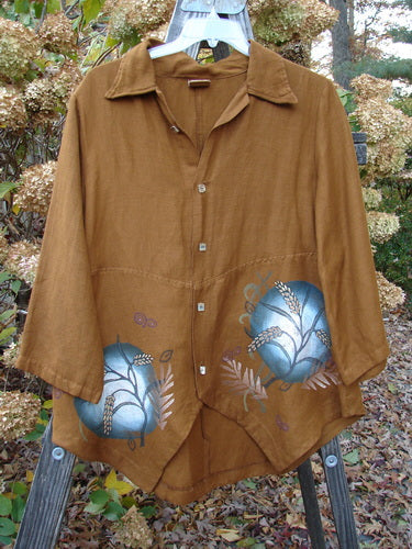 Barclay Viscose Lilac Scallop Jacket Copper Fallen Leaf Altered Size 0: A soft, draping jacket with distinctive scallop hemline and abalone diamond shape buttons.
