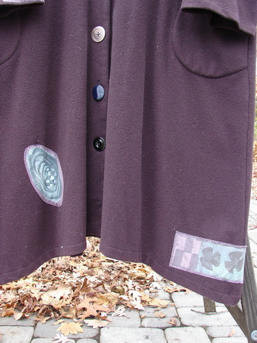 1994 Patched Wool Falling Snow Coat with multi-colored patches and vintage buttons.