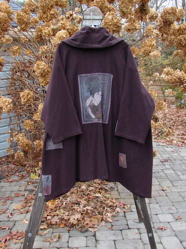 1994 Patched Wool Falling Snow Short Coat with Geisha Gal Theme, Plum Wine OSFA