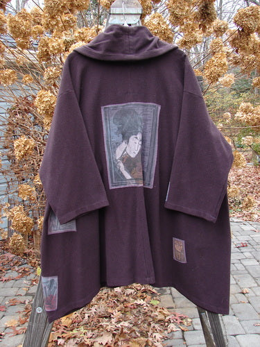 1994 Patched Wool Falling Snow Short Coat with Geisha Gal Theme, Plum Wine, OSFA