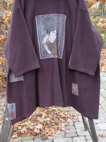 1994 Patched Wool Falling Snow Short Coat with Geisha Gal theme, in Plum Wine color, OSFA.