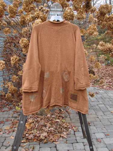 1998 Rocky Mountain Raglan Sweater, Nature Walk Yellow Birch, OSFA: Soft cotton knit sweater with loose mock turtleneck, diagonal shoulder seams, wide A-line shape, and Blue Fish signature patch.