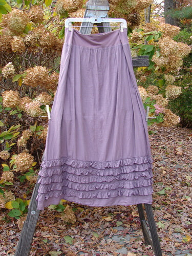 Barclay NWT Voile Fold Over Five Ruffle Skirt, a billowy lavender skirt with a thick waist panel and ruffled hemline. Size 2.