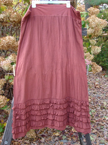 Barclay NWT Voile Foldover Five Ruffle Skirt on clothesline, a billowy A-line shape with ruffled hemline. Size 2.
