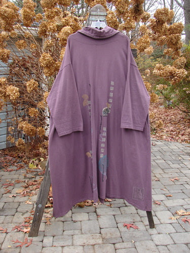 1994 Carriage Coat Asian Fan Fugi Purple OSFA: A billowy purple robe with oversized buttons, deep pockets, and an Asian fan design.