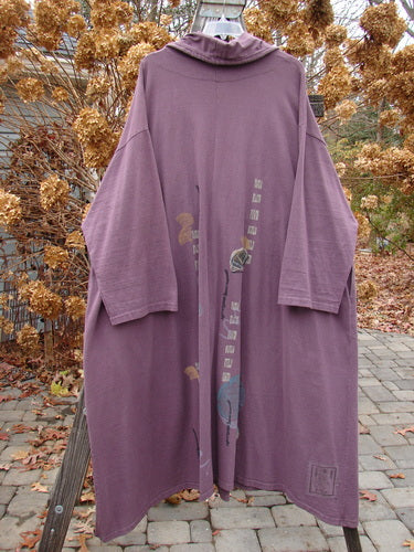 1994 Carriage Coat Asian Fan Fugi Purple OSFA: A billowy purple robe with an Asian fan design, oversized buttons, and deep side pockets.