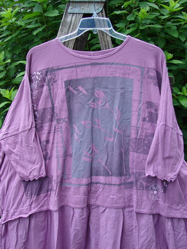 Barclay Batiste Banded Flounce Esperanza Tunic Sprig Crocus OSFA on a hanger, showcasing its unique dolman sleeves and boxy shape with a sprig design, resonating with BlueFishFinder's vintage aesthetic.