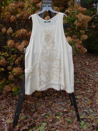 Barclay Linen Figure 8 Lace Hem Pocket Pinafore Dress with floral accents and unique seams, size 2.