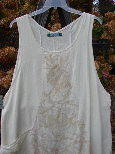 Barclay Linen Figure 8 Lace Hem Pocket Pinafore Dress with floral design, unique seams, and A-line shape.