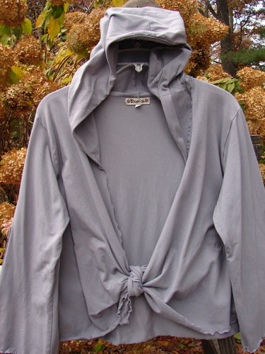 Barclay Patched Cotton Lycra Hooded Shrug Jacket, Lilac, Size 2 ai: A versatile grey jacket with a hood and knot, perfect for any occasion.