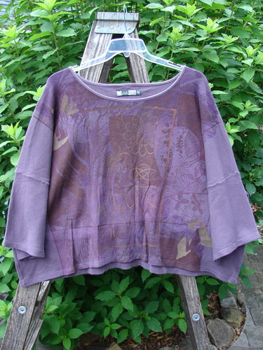 Barclay Thermal Boxy Crop Top Spiro Floral Dusty Plum OSFA displayed on a hanger, showcasing its rounded neckline, drop shoulders, and spirograph floral pattern on a waffle-textured fabric.