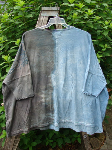 Barclay Dolman Curl Edge Square Pullover Victorian Mandela Mottled Sky Gray OSFA displayed on a hanger, featuring a seamless, boxy shape with drop shoulders and curly arm edgings, reflecting vintage Blue Fish Clothing style.