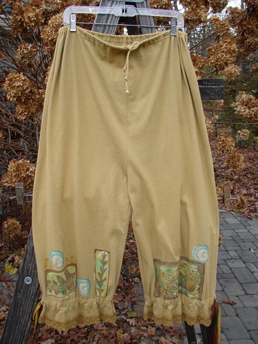 1992 Pantaloon Sea Turtle Camino OSFA: Drawstring pants with a design, antique lace, and a blue fish signature patch.