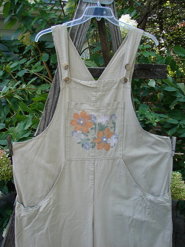 2000 Parachute Overall Pant Jumper Floral Dove Size 2 with oversized painted front bib pocket, adjustable shoulder straps, and signature floral theme paint.