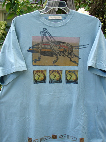 1994 Short Sleeved Tee Cricket Time Ice Size 2 XL featuring a bug illustration on the front, drop shoulders, and a thicker ribbed neckline made from mid-weight cotton.