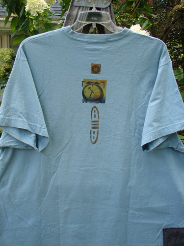 1994 Short Sleeved Tee Cricket Time Ice Size 2 XL, featuring a clock and rocket design, mid-weight cotton, drop shoulders, thicker ribbed neckline, and Blue Fish patch.