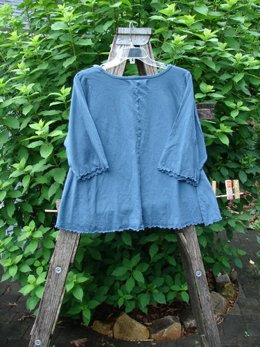 Barclay NWT Crop A Lined Cafe Tee Play Dress Up Echo Blue Size 0 displayed on a wooden stand, featuring a rounded neckline and curly edgings, exemplifying Bluefishfinder.com's vintage-inspired creativity.