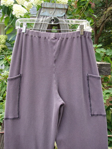 2000 Thermal Pathway Pant Unpainted Eggplant Size 1 displayed on a clothes rack, featuring a replaced elastic waistline, two front cargo pockets, and double-paneled lower cuffs with contrasting stitchery.