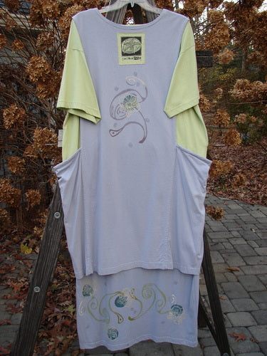 1997 Tunic Dress with Curly Garden paint, Dawn Mellon, Size 1. Longer shape, shallow neckline, contrasting spring colors.