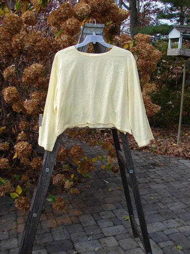 1999 PMU Batiste Boxy Top in Buttercup, Size 2: A yellow shirt on a swinger with long billowy sleeves and a wider boxy shape.