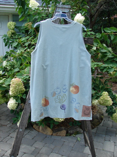 1998 Heavy Basil Vest from Blue Fish Holiday Winter Resort Collection, featuring a bountiful harvest theme with fruit motifs, deep ribbed V-neck, shell-like buttons, and unique signature patch.