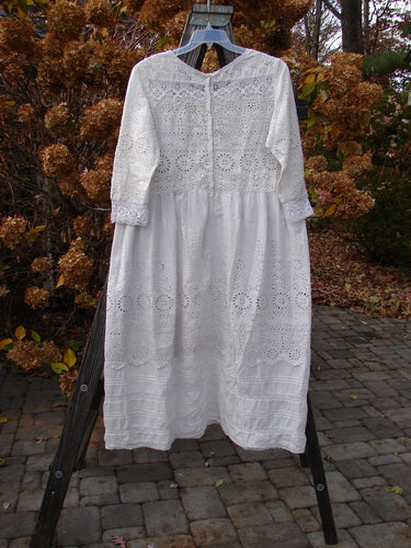 Magnolia Pearl European Cotton Eyelet Lucienne Dress, Antique White, on clothes line