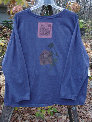 1993 Long Sleeved Tee Center Lotus Flower Medallion Indigo OSFA, featuring a distinctive patch and artistic lotus flower medallion design, showcasing a vintage Blue Fish Clothing style from the Fall Collection.