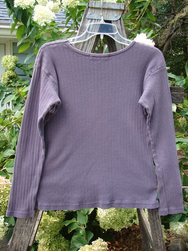 1998 Pointelle Long Sleeved Under Top Unpainted Modena Size 2 displayed on a hanger, showcasing its soft rib knit pattern, longer cozy sleeves, and a rolled neckline.