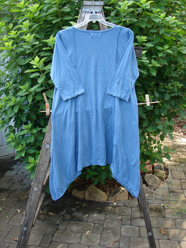Barclay NWT Wildflower Tunic Garden Blend Blue Bird Size 0 features a unique raw-edged front panel, dippy sides, flutter hemline, and exterior drop pockets, exemplifying creative freedom in vintage-inspired design.